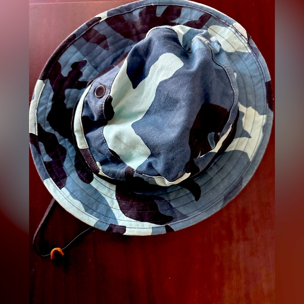 Blue Camouflage Bucket hat with chin strap